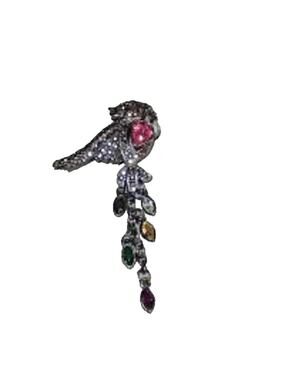 Vtg. Bird Brooch Multi Colored Rhinestones Gunmetal Tone